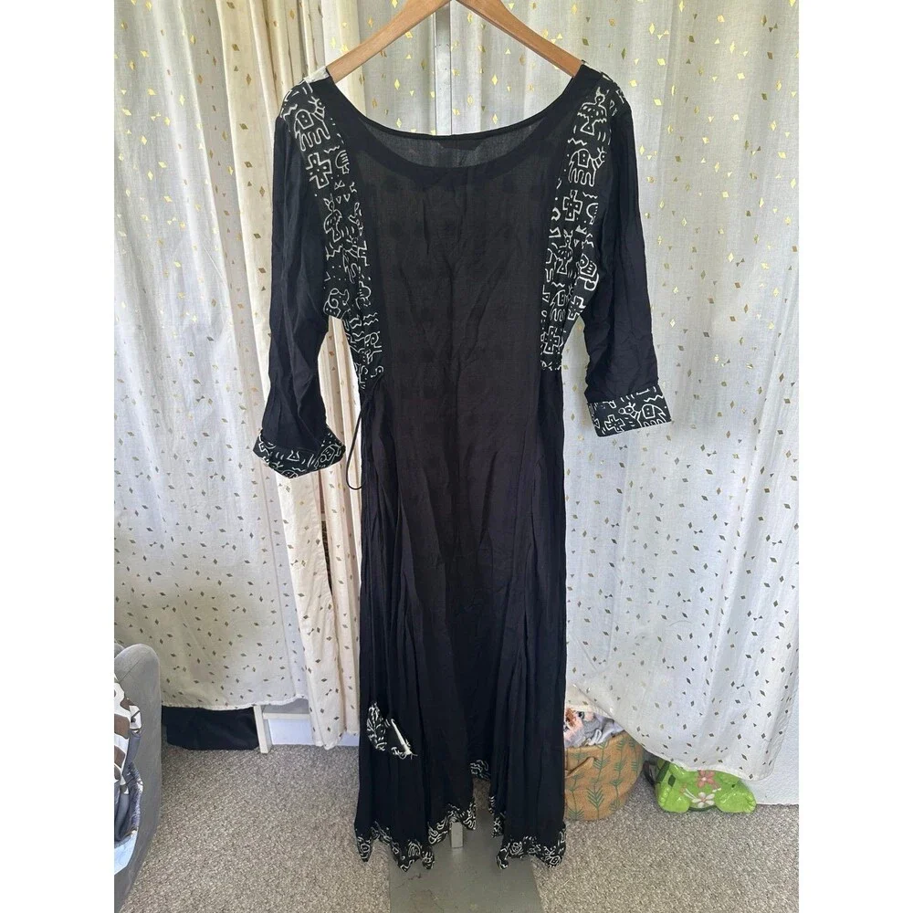 Lagi NWT Asian Indian Mix Print Kurta Kaftan Side Ties Tunic Maxi Dress XXL